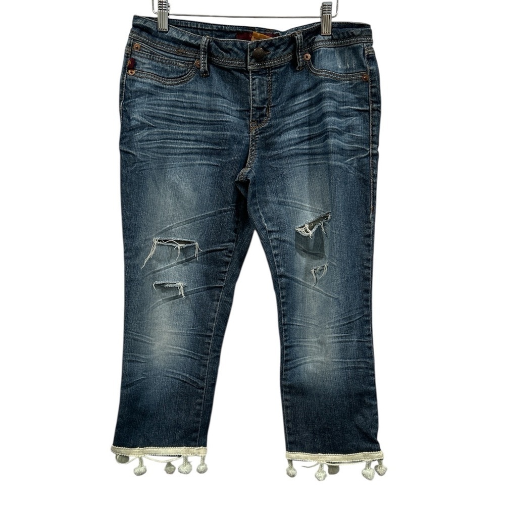 Domaine Distressed Blue Jeans with Tassel Hem